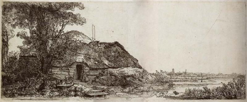 REMBRANDT Harmenszoon van Rijn Landscape with a cottage and a large tree oil painting image